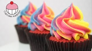 Easy Rainbow Frosting Swirl Technique for Cupcakes  A Cupcake Addiction How To Tutorial [upl. by Leveroni948]