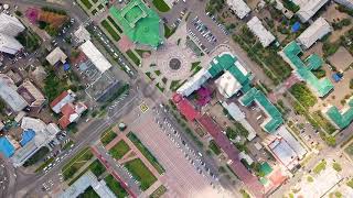 Russia UlanUde Theater Square named after Lhasaran Linhovoin From Drone HEAD OVER SHOT [upl. by Vinnie]