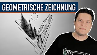 Geometrische Zeichnung ✏️ mit einer Landschaft zeichnen  Komplette Zeichenübung [upl. by Elad]