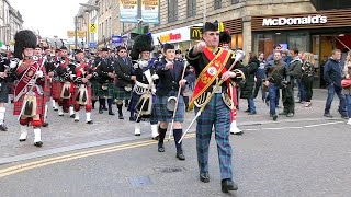 The Massed Highland Pipes amp Drums marching through Inverness City centre in Scotland for Charity [upl. by Flossi]