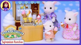 Sylvanian Families Calico Critters Soft Serve Ice Cream Shop Goat Family Review Setup  Kids Toys [upl. by Wehtta368]