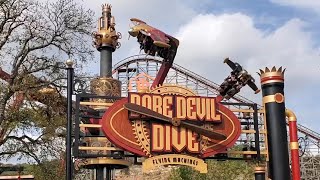 Dare Devil Dive Flying Machines at Six Flags Fiesta Texas Review  Queue Walk Through  Full Cycle [upl. by Tiedeman]