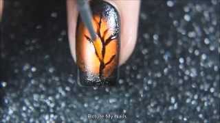 Halloween Nail Art Black and Orange by Picture My Nails [upl. by Niknar196]