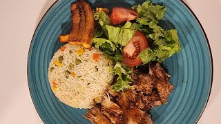 Pot Roast Pork With Reggae Rice Plantain And Salad food subscribe viral jamaicanstyle ds [upl. by Iliram]