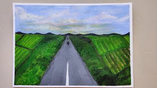 How to paint a Country Road  Greenfield acrylicpainting [upl. by Bonnee]