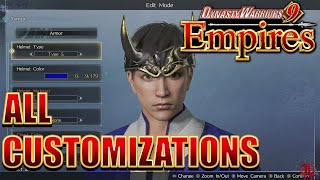 Dynasty Warriors 9 Empires  Edit Mode Male All Customization Items Costumes amp Armor  DLC [upl. by Ver543]