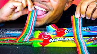 ASMR Airheads Candy Xtremes Rainbow Blue Raspberry Flavors Chewy Eating Show Mukbang [upl. by Alyak]