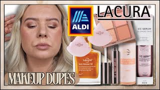 TESTING NEW ALDI LACURA MAKEUP DUPES JULY 2024  Clare Walch [upl. by Whitman168]