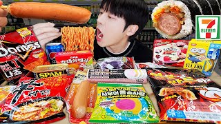 ASMR MUKBANG  편의점 직접 만든 불닭볶음면 짜파게티 김밥 디저트 먹방 amp 레시피 FIRE NOODLES HOTDOG EATING [upl. by Mcintyre]