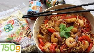 Recette de Nouilles sautées aux crevettes caramélisées  750g [upl. by Sprung386]