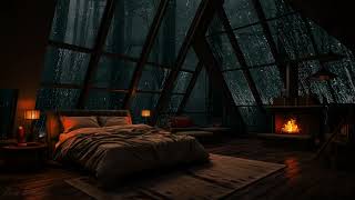 Heavy Rain Storm outside a Cozy Attic Bedroom w Burning Firewood🔥 Rain Sounds for Sleeping 💤 [upl. by Mathew]