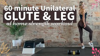 60 Minute Unilateral Glute amp Leg Workout  Low Impact  At Home  No Jumping  1 Dumbbell Band Bench [upl. by Einotna51]