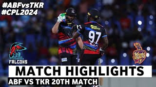 CPL Highlights 2024 ABF vs TKR 20th Match CPL 2024 Highlights  CPL 2024 highlights today [upl. by Angy264]