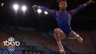 Simone Biles flies right off floor surface during qualifying routine  Tokyo Olympics  NBC Sports [upl. by Enairb]