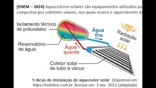 ENEM – 2024 Aquecedores solares são equipamentos utilizados para o aquecimento de água pelo [upl. by Clyde935]