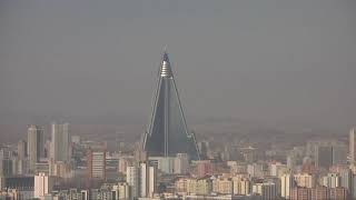 Scenic Views of Pyongyang Ryugyong Hotel Juche Tower amp Yanggakgdo Tourist Hotel archives [upl. by Kenrick]