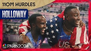 Grant Holloway TRIUMPHS for mens 110m hurdles crown Daniel Roberts snags silver  Paris Olympics [upl. by Hildy124]