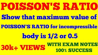 POISSONS RATIO  MAXIMUM VALUE OF POISSONS RATIO FOR INCOMPRESSIBLE BODY IS 12 OR 05  NOTES [upl. by Swor]