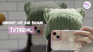 Crochet cat ear beanie tutorial  Beginner friendly [upl. by Doomham]