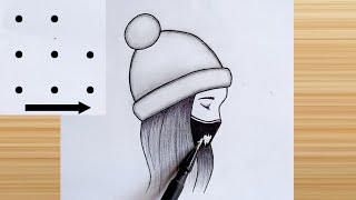 How to draw a girl with mask pencil sketch  8 points to girl with winter cap drawing  Girl चित्र [upl. by Oahc578]