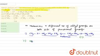 Given below are the structure of few compounds with molecular formula C4H10O Select metam [upl. by Damiano]