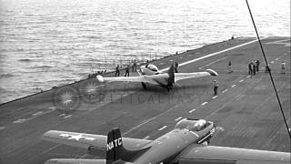 F2H Banshee aircraft catapults from USS Midway HD Stock Footage [upl. by Akinahc]