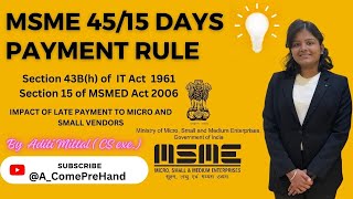 MSME 4515 DAYS PAYMENT RULE  Section 43bh of income tax act 1961 Section 15 of MSMED act 2006 [upl. by Yrome]