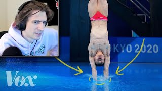 xQc Reacts to How Olympic divers make the perfect tiny splash [upl. by Yralam]