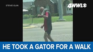 Thibodaux man walking down street carrying alligator goes viral [upl. by Stucker]