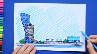 How to draw Capital Gate building  Leaning Tower of Abu Dhabi [upl. by Kado]