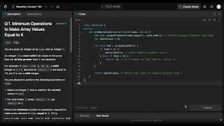 Leetcode Biweekly contest 145  Minimum Operations to Make Array Values Equal to K  Solution [upl. by Nathalia]