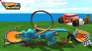 BONE SHAKER CAR RACE IN DINO TRACK  HOT WHEELS UNLIMITED GAME CARTOON UNLEASHED [upl. by Claudell]