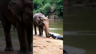 Elephant went to the river to drink water and was attacked by a crocodile anime wildlife [upl. by Aikyn]