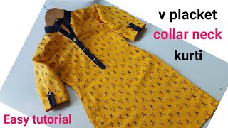 V Placket Collar Neck Kurti Cutting and StitchingGirlskids kurti cutting and stitching [upl. by Ameer445]