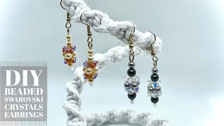 DIY BEADED EARRINGS WITH SWAROVSKI BICONE BEADS AND PEARLS  TUTORIAL  HOW TO DO [upl. by Meilen]