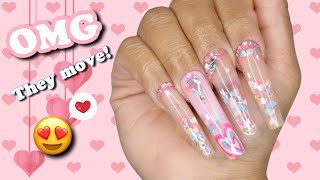 Valentines Day 💗 Snow globe  Aquarium nails  Nail art tutorial [upl. by Ocsic]