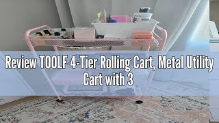 Review TOOLF 4Tier Rolling Cart Metal Utility Cart with 3 Hooks Easy Assemble Mobile Storage Trol [upl. by Bates]