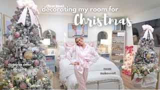 FIRST TIME DECORATING MY ROOM FOR CHRISTMAS 2024 room makeover  room tour [upl. by Aroved69]