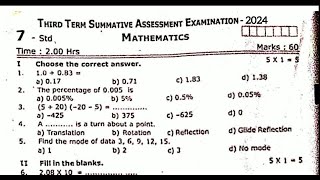 7th Maths annual exam original question paper 2024 [upl. by Aiuqenehs558]