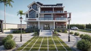 Beautiful modern sloped roof house front elevation design  51 [upl. by Atiuqcir]