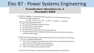 PEO solve examples ELEC B7 Transformer Question no 2 [upl. by Ahsinom]