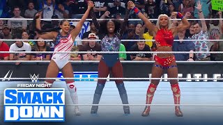 Bianca Belair Jade Cargill and Naomi vs The Unholy Union and Blair Davenport  WWE on FOX [upl. by Ilojne]