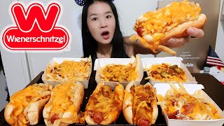 EXTRA CHEESY Wienerschnitzel Chili Cheese Hot Dogs amp Fries Bacon Ranch Cheesy Fries  Mukbang Asmr [upl. by Chiaki674]