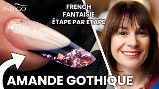 Ongle amande gothique  etape extension dongle avec chablon  Indigo Nails Français [upl. by Ahsataj]