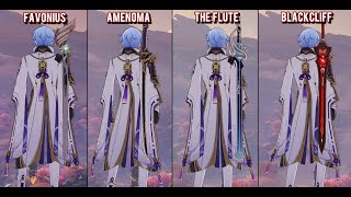 Kamisato Ayato  Favonius vs Amenoma vs The Flute vs Blackcliff  Weapon Comparison  Genshin Impact [upl. by Henni]