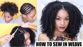 How To Natural Hair Sewin Weave Start to Finish [upl. by Troyes]