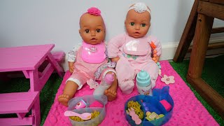 Baby Annabell baby doll twins Afternoon Routine and packing lunchbox [upl. by Akimet810]