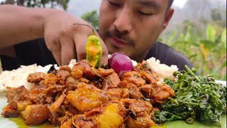 pork cherry tomatoes and dried bamboo shoot fry  fern fry  Naga mukbang  kents vlog [upl. by Atsirhcal]