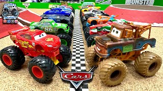 Toy Diecast Monster Truck Racing Tournament  16 Disney CARS Custom Monster Trucks amp Only 1 WINNER [upl. by Dnomar486]