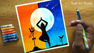 Lord Shiva Drawing with Oil Pastels step by step for beginners [upl. by Tench]